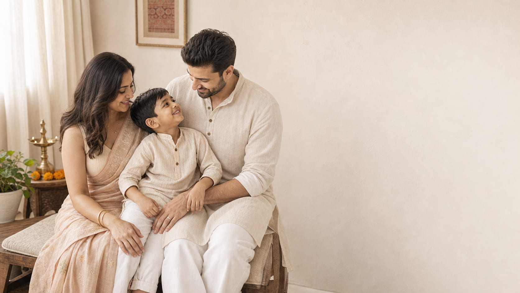 Indian middle class family portrait with Maharashtrian styling